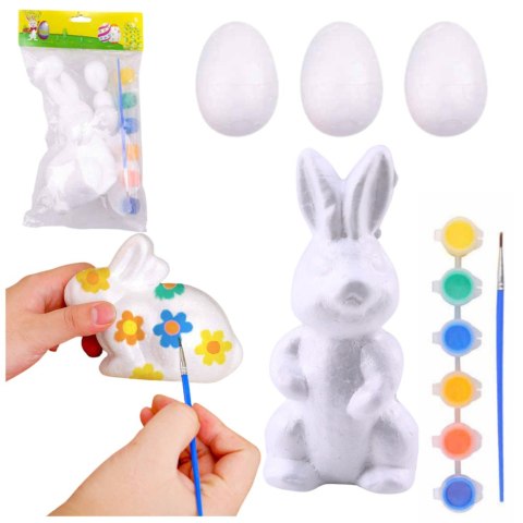 Zestaw Wielkanocny Jajka Styropianowe 3szt Figurka Zająca Farbki LEAN TOYS