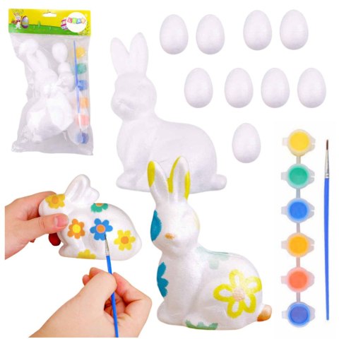 Zestaw Wielkanocny Jajka Styropianowe 9szt Figurka Zająca Farbki LEAN TOYS