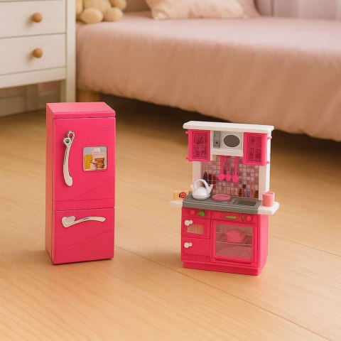 Zestaw Kuchnia Dla Lalek Lodówka Piekarnik Akcesoria Różowe LEAN Toys