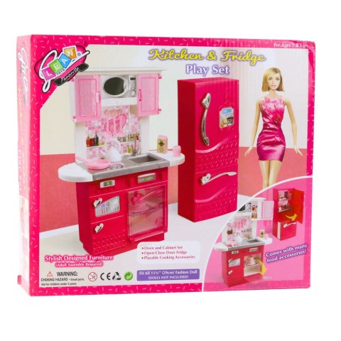 Zestaw Kuchnia Dla Lalek Lodówka Piekarnik Akcesoria Różowe LEAN Toys