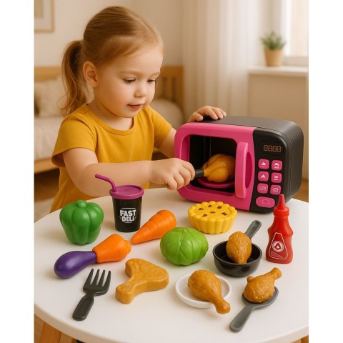 Mikrofala Zabawkowa Dla Dzieci Jedzenie Obrót 360 Światła Dźwięki Różowa LEAN Toys