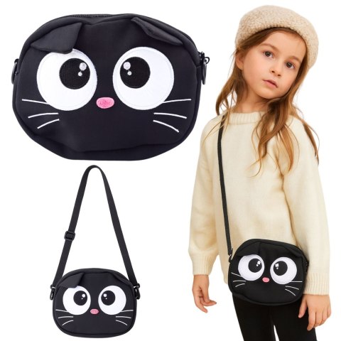 Torba Saszetka Kot Zasuwana Kieszeń Regulowany Pas Czarna 21 x 16 cm LEAN Toys