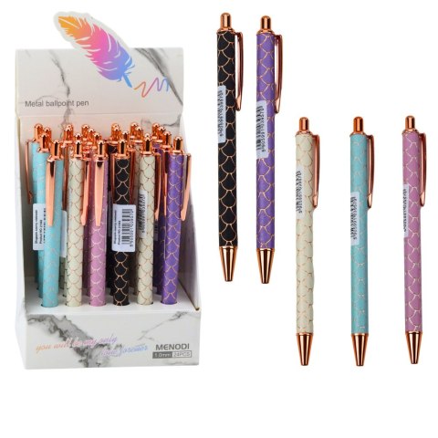 Długopis Metalowy Automatyczny Efekt Łuski Niebieski Tusz 1.0mm LEAN