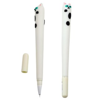 Długopis Żelowy Kot Niebieski Tusz Zatyczka Łatki Biały 16,5cm LEAN