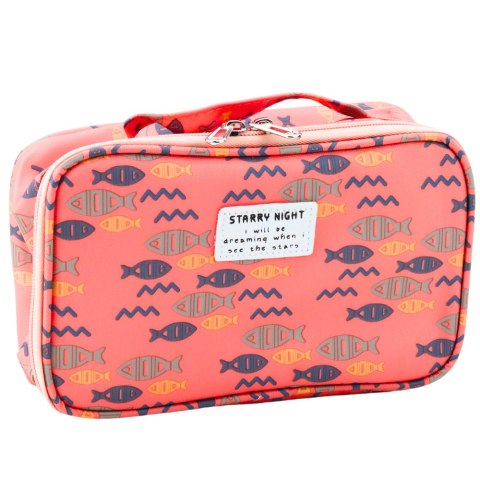 Piórnik Szkolny Organizer Kosmetyczka Dodatkowa Kieszonka Ryby Różowy 22,5cm LEAN