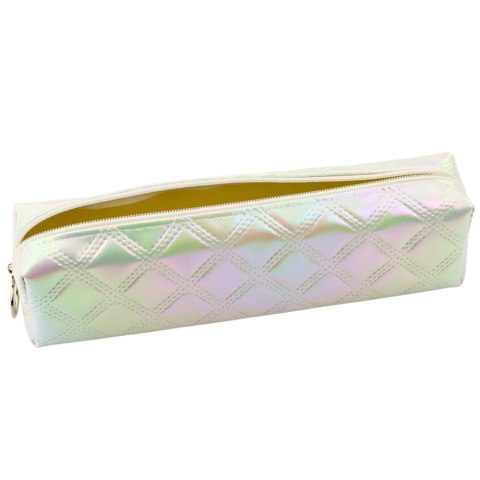 Piórnik Szkolny Organizer Tłoczony Wzór Biały Perłowy 21x6cm LEAN