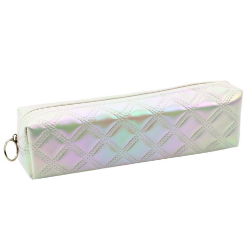 Piórnik Szkolny Organizer Tłoczony Wzór Biały Perłowy 21x6cm LEAN