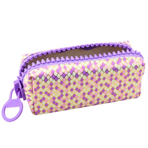 Piórnik Szkolny Organizer Wzór Łusek Syrenich Duży Suwak Fioletowy 21x8cm LEAN Toys