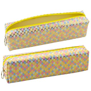 Piórnik Szkolny Organizer Wzór Łusek Syrenich Kolorowy Żółty 21x6cm LEAN