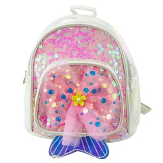 Plecak Dziecięcy Cekiny Tiulowa Kokarda Biały 20cm 3,8L LEAN