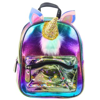 Plecak Dziecięcy Z Rogiem Jednorożca Ruchome Konfetti Tęczowy 25cm 4,5L LEAN