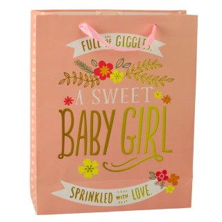 Torba Prezentowa Na Narodziny Baby Shower Dla Dziewczynki 32 x 26 x 12 cm LEAN