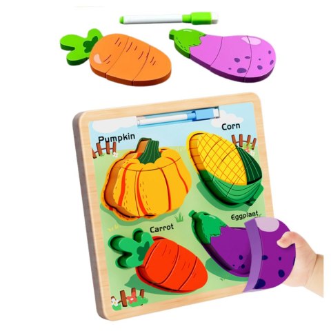 Układanka Tablica 2w1 Drewniana Edukacyjna Warzywa Pisak LEAN TOYS