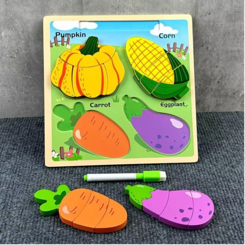 Układanka Tablica 2w1 Drewniana Edukacyjna Warzywa Pisak LEAN TOYS
