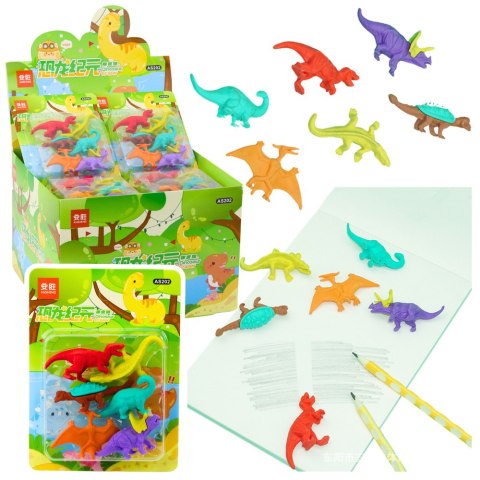 Zestaw Gumek Do Ścierania Zmazywania Szkolne Dinozaury 6szt LEAN