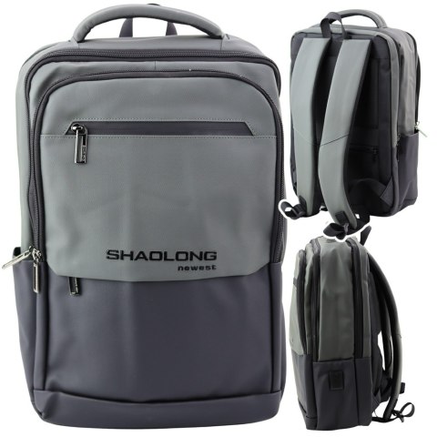 Plecak Miejski Biznesowy USB Kieszeń Na Laptopa Czarno Szary 16L 41cm LEAN