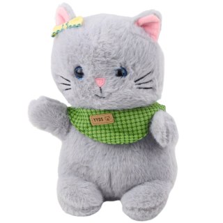 Pluszowa Maskotka Przytulanka Kot Szary Zielona Apaszka Kokardka 22cm LEAN Toys