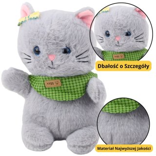 Pluszowa Maskotka Przytulanka Kot Szary Zielona Apaszka Kokardka 22cm LEAN Toys