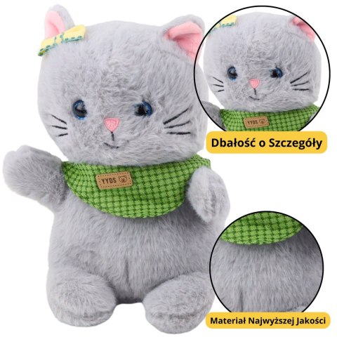 Pluszowa Maskotka Przytulanka Kot Szary Zielona Apaszka Kokardka 22cm LEAN Toys