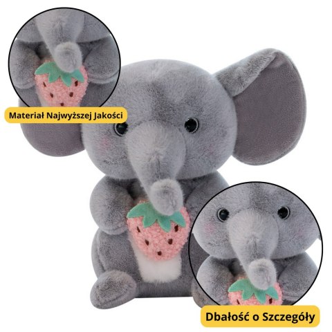 Pluszowa Maskotka Przytulanka Słoń Z Truskawką Szary 23cm LEAN Toys