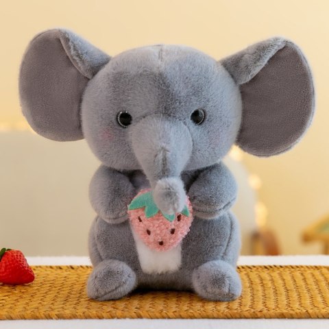 Pluszowa Maskotka Przytulanka Słoń Z Truskawką Szary 23cm LEAN Toys