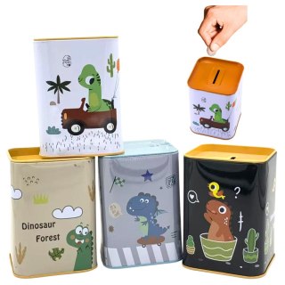 Skarbonka Dinozaur W Samochodzie Nauka Oszczędzania Metalowa 11x8cm LEAN TOYS