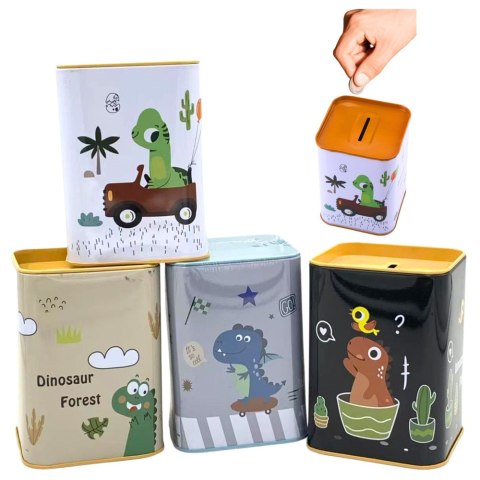 Skarbonka Dinozaur W Samochodzie Nauka Oszczędzania Metalowa 11x8cm LEAN TOYS