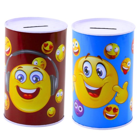 Skarbonka Metalowa Emotki Niebieska Brązowa 13 x 8cm LEAN TOYS