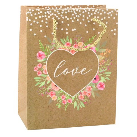Torba Prezentowa Napis Love Kwiaty 23 x 18 x 10,5 cm LEAN