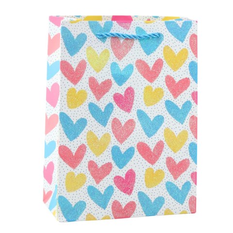 Torba Prezentowa Serca Gwiazdki Kropki Paski Kolorowe 23 x 18 x 10,5 cm LEAN