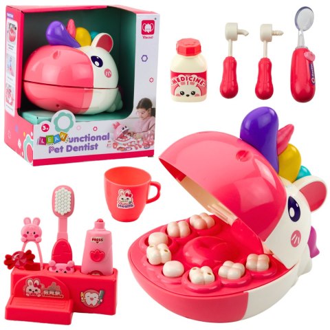 Jednorożec Dentysta Zestaw Edukacyjny Lekarz Stomatolog Różowy LEAN Toys