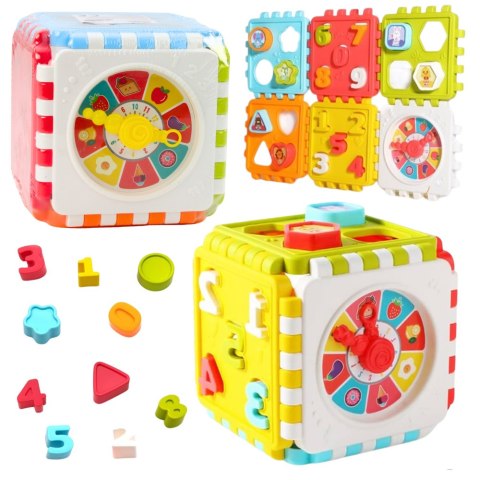 Kostka Edukacyjna Sorter Cyferki Wzory Zegar Kolorowa LEAN Toys