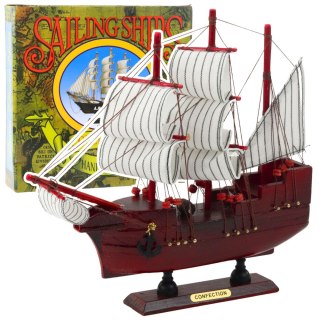 Model Kolekcjonerski Dekoracyjny Statek Żaglowiec Czerwony 24x23cm LEAN Toys