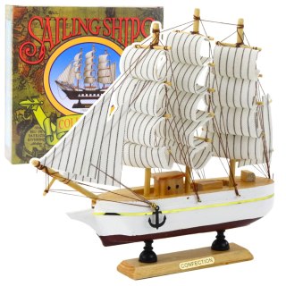 Model Kolekcjonerski Dekoracyjny Statek Żaglowiec Trójmasztowy Biały 24x23cm LEAN Toys
