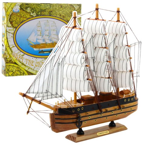 Model Kolekcjonerski Dekoracyjny Statek Żaglowiec Trójmasztowy Biały 39x36cm LEAN Toys