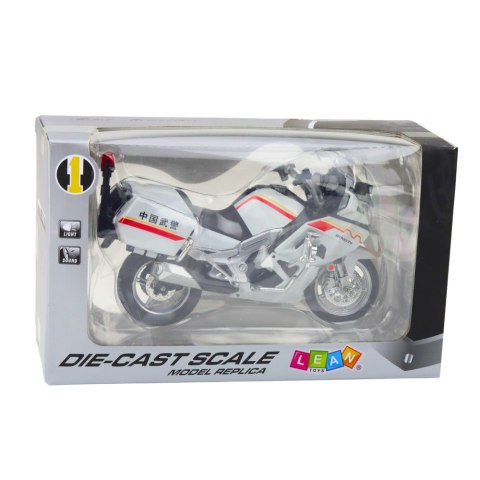 Motocykl Metalowy Światła Dźwięki Biały Czerwone Żółte Linie 1:12 LEAN Toys