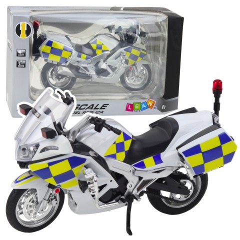 Motocykl Policyjny Metalowy Światła Dźwięki Biały 1:12 LEAN Toys
