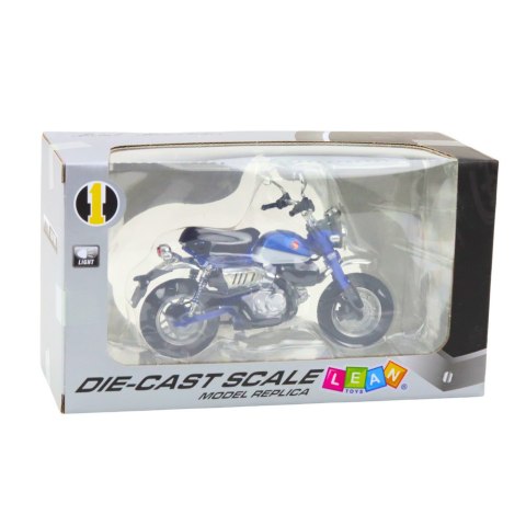Motocykl Retro Klasyczny Metalowy Światła Niebieski 1:12 LEAN Toys