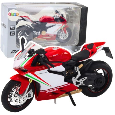 Motocykl Sportowy Metalowy Czerwono Biały Światła Dźwięki 1:12 LEAN TOYS