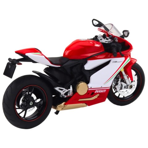 Motocykl Sportowy Metalowy Czerwono Biały Światła Dźwięki 1:12 LEAN TOYS