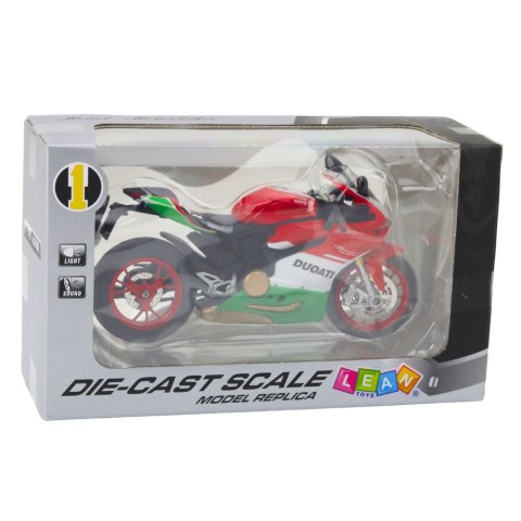 Motocykl Sportowy Metalowy Czerwono Zielony Światła Dźwięki 1:12 LEAN Toys