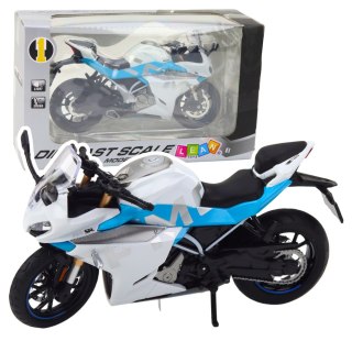 Motocykl Sportowy Metalowy Światła Dźwięki Biało Niebieski 1:12 LEAN Toys