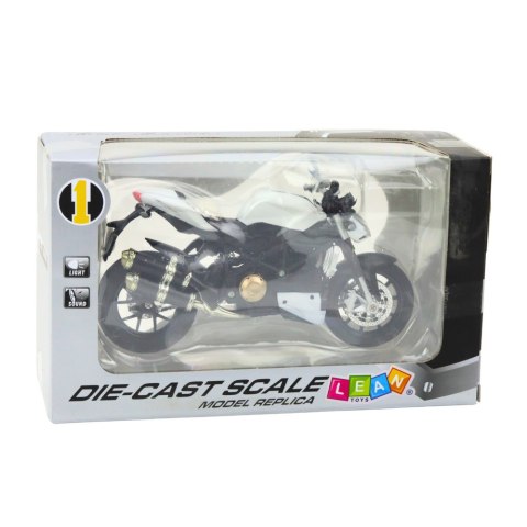 Motocykl Sportowy Metalowy Światła Dźwięki Biały 1:12 LEAN Toys