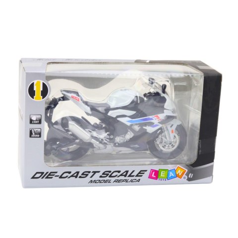 Motocykl Sportowy Metalowy Światła Dźwięki Biały S1000 1:12 LEAN Toys