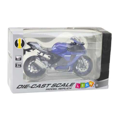 Motocykl Sportowy Metalowy Światła Dźwięki Granatowy R1 1:12 LEAN Toys
