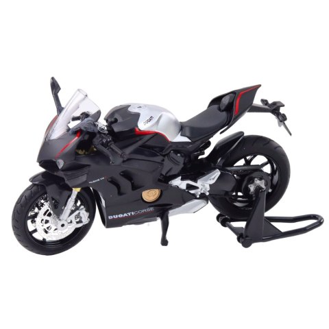Motocykl Sportowy Metalowy Światła Dźwięki Srebrne Elementy Czarny V4 1:12 LEAN Toys