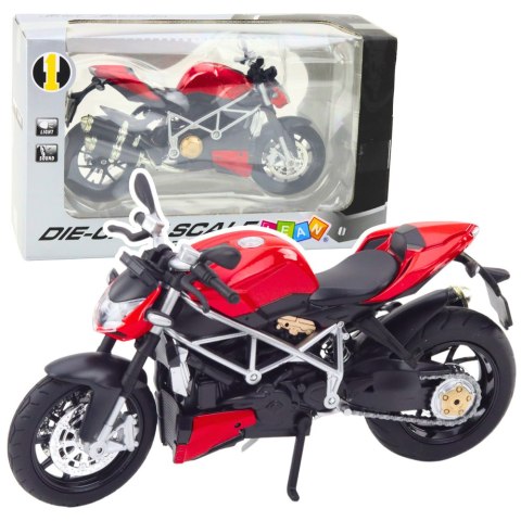 Motocykl Sportowy Metalowy Światła Dźwięki Srebrne Elementy Czerwony 1:12 LEAN Toys