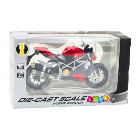 Motocykl Sportowy Metalowy Światła Dźwięki Srebrne Elementy Czerwony 1:12 LEAN Toys