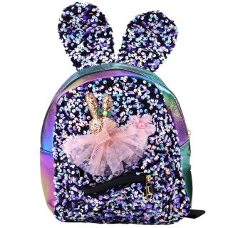 Plecak Dziecięcy Cekiny Uszy Królika Ciemny Kolorowy 22cm 4.4L LEAN