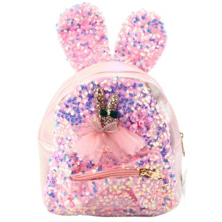 Plecak Dziecięcy Cekiny Uszy Królika Jasnoróżowy 22cm 4.4L LEAN